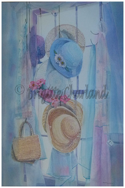 image, aquarelle, le chapeau bleu, brigitte charland