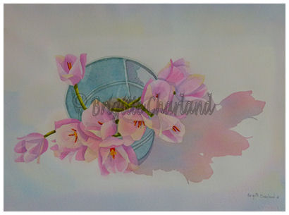 image, aquarelle, tulipes, brigitte charland