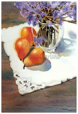 image, aquarelle, vase, poires, brigitte charland