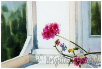 image aquarelle, géraniums, brigitte charland