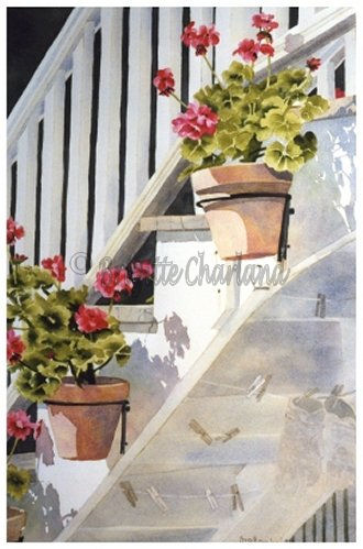 image, aquarelle, graniums, brigitte charland