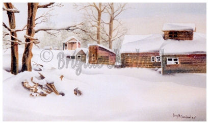 image aquarelle, brigitte charland, cabane sucre quebec