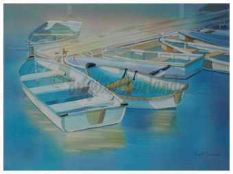 image aquarelle, brigitte charland, chaloupes marine